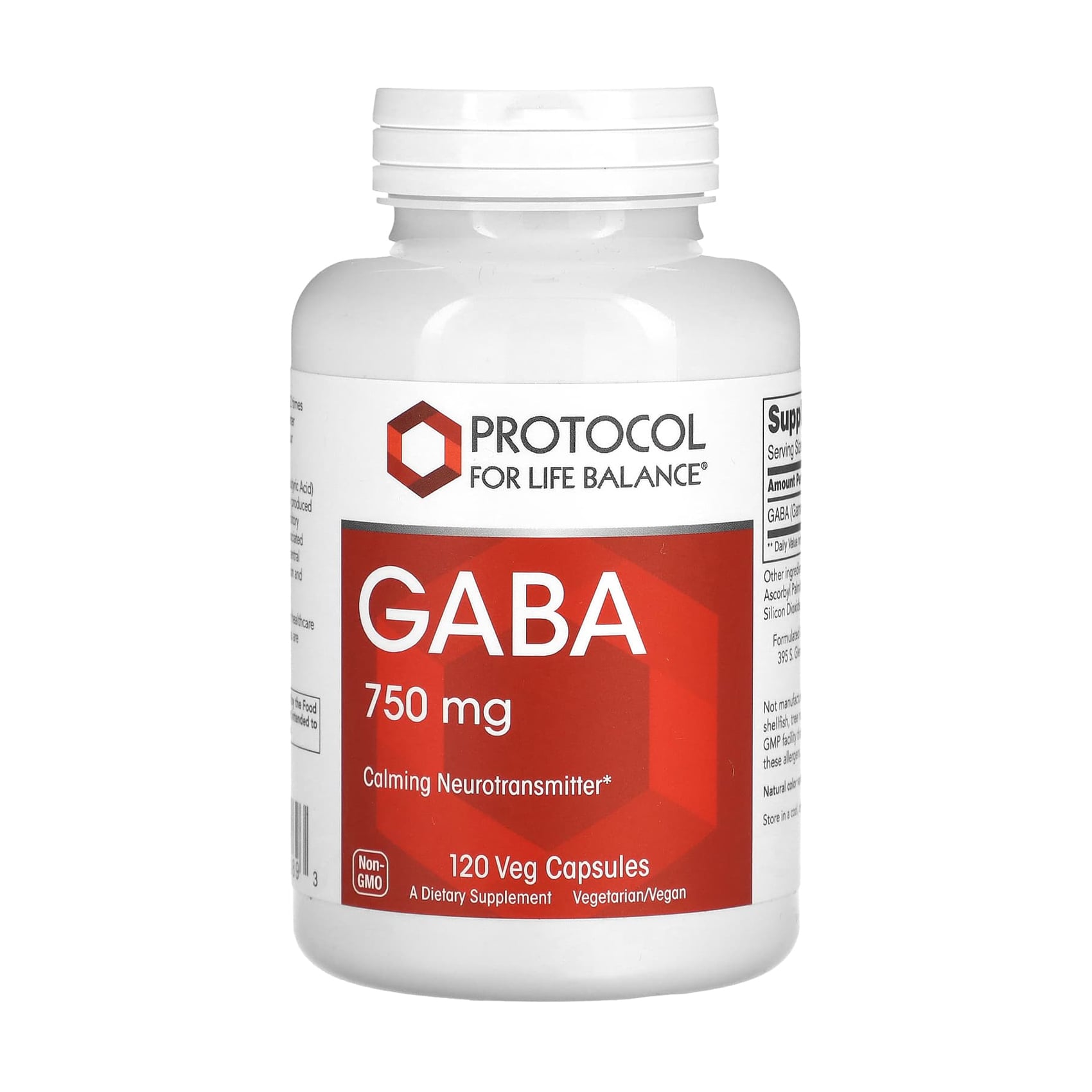 Гамма-аміномасляна кислота Protocol For Life Balance GABA, 750 мг, 120 вегатеріанських капсул